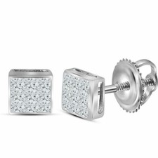14kt White Gold Womens Princess Diamond Square Cluster Stud Earrings 1/4 Cttw