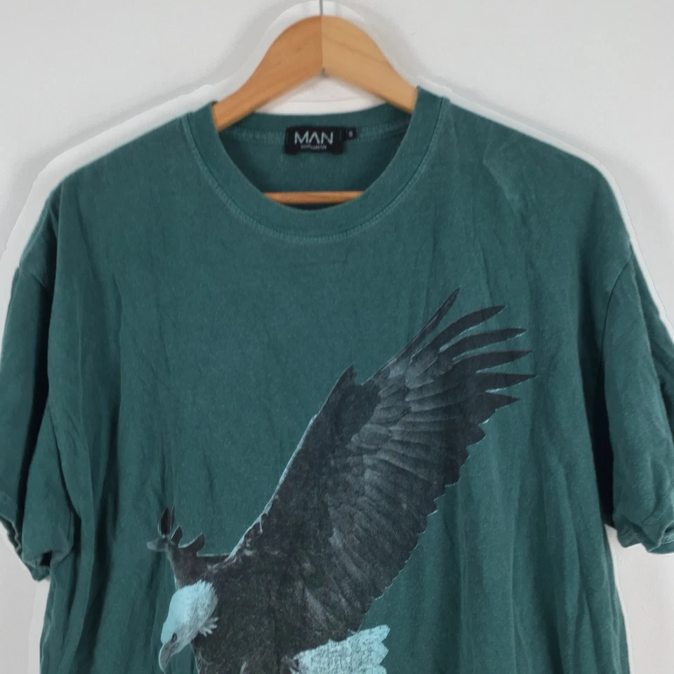 Boohoo man mens t shirt size S green crew neck cotton short sleeve eagle 029603 — 第 3/4 张图片