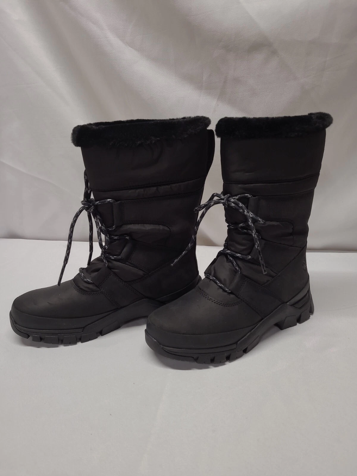 Stivali da neve Timberland donna impermeabili neri pelliccia sintetica rari A2D1V A5946 taglia 7 5 US