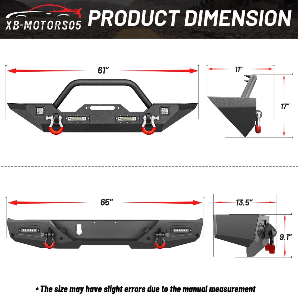 For 2020-2025 Jeep Gladiator JT Front / Rear Bumper With LED Lights & D-rings Foto 4 de 4