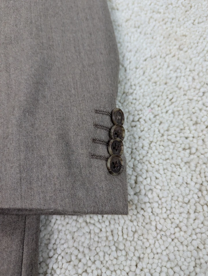 Terno de lã flanela masculino 44R 38x30 bronzeado vintage 2 peças 3 botões cashmere Tallia - Imagem 3 de 4