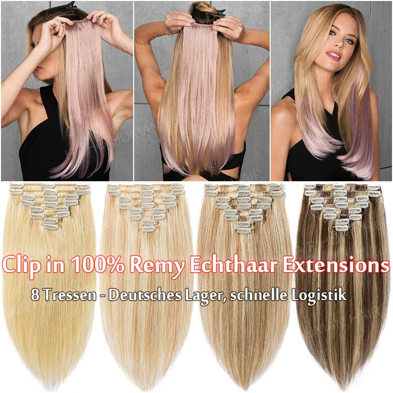 25CM-80CM 100% Echthaar Clip In Remyhaar Extensions Haarverlängerung Glatt Lang - Bild 2 von 4