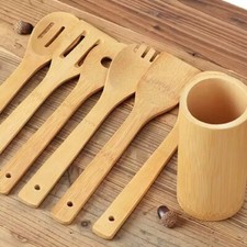 Bamboo Utensil Set 6-Pc Wooden Spoons Spatulas FAST USA Shipping