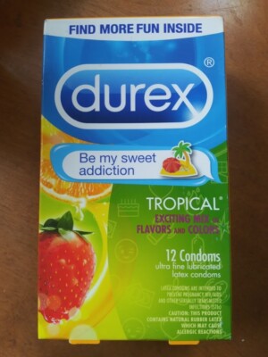 Durex Tropical 12ct Lubricated Latex Condoms Sealed Box 7 Piece Lot Read