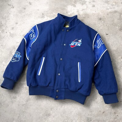 VTG 90s Mississauga Jets Varsity Jacket Wool Leather Trim Canada Made Youth XXL