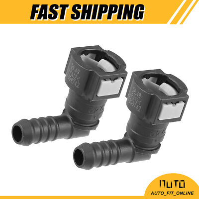 TWO Fuel Line Quick Connect 90 Degree Barb Adapter for 3/8 to 3/8
