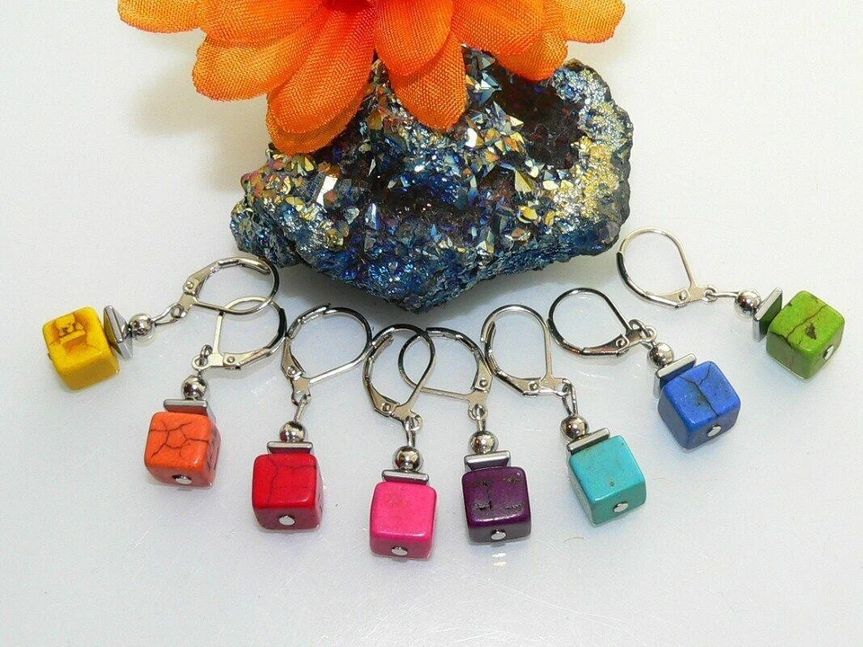 Ohrhänger Hämatit silber Howlith gelb orange rot pink lila türkis blau grün 488a - Bild 2 von 3