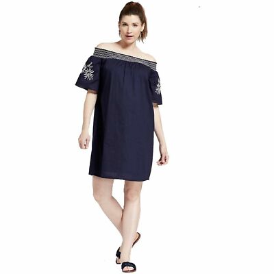 Isabel maternity embroidered dress xavier navy short sleeve XXL