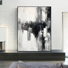 Hand Painted Abstract Wall Art Painting On Canvas Black White Picture Room
