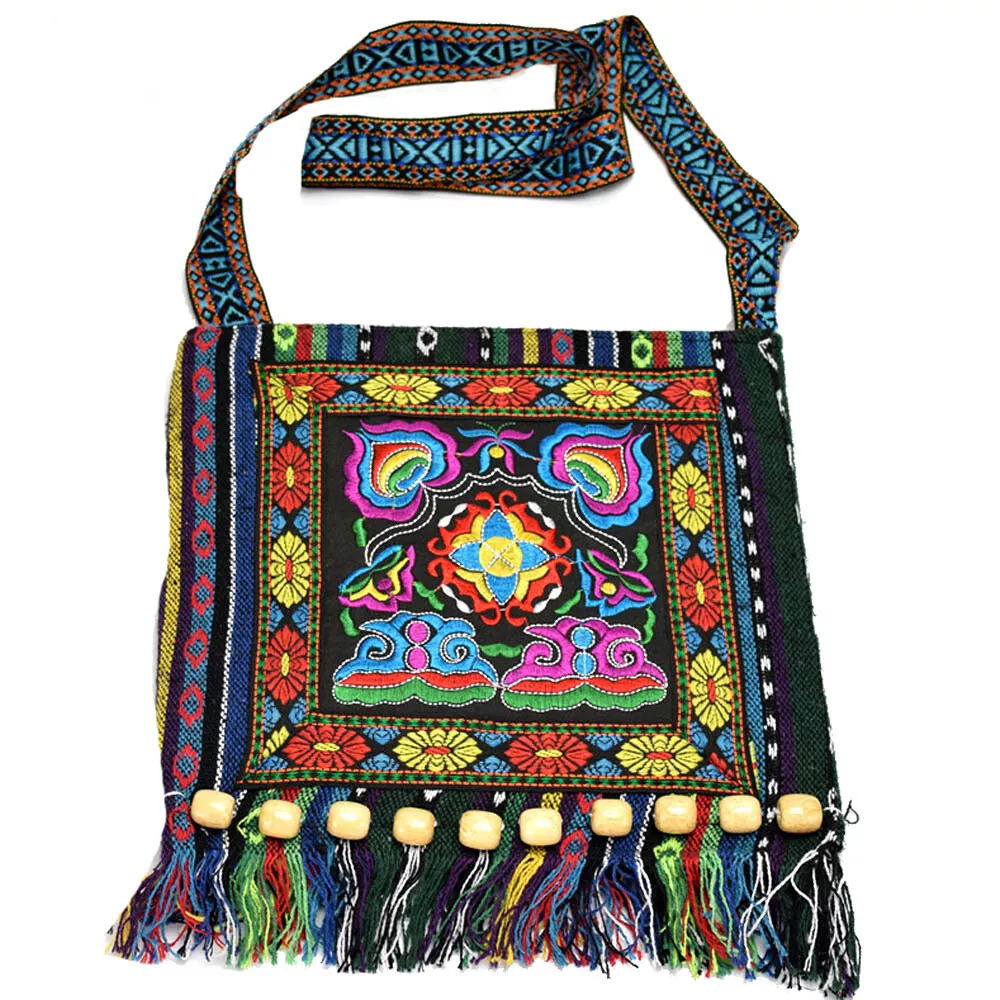 Asian Embroidered Boho Cottagecore Fringe Bag - BeautifulBagsEtc