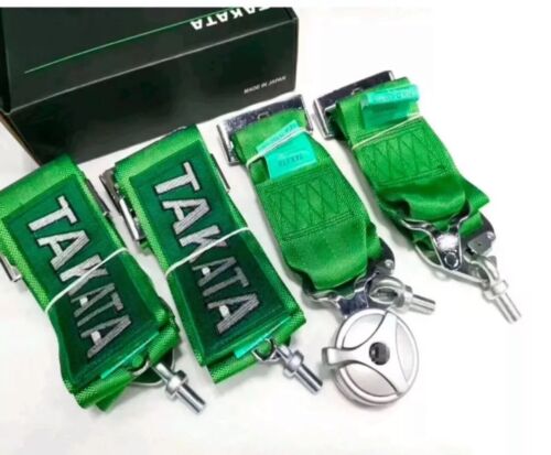 Takata RACE 4 Point Snap-On 3" Racing Seat Belt Harness Camlock Universal Green