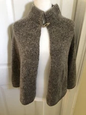 Doncaster Women's Tan Brown Cape Shawl Sweater Toggle Button Sz M Wool Angora