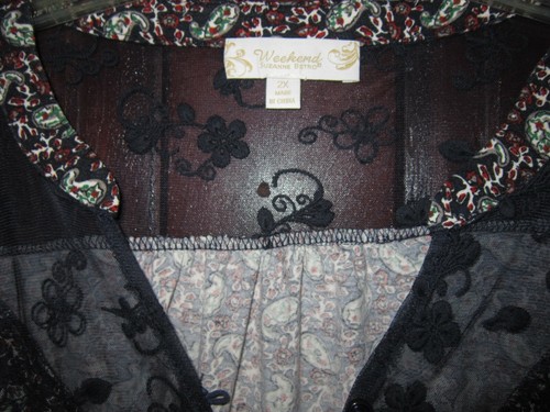 Weekend Suzanne Betro Plus Sz 2X Stretch Knit Top Shirt Blouse Floral Print Lace - Picture 3 of 3