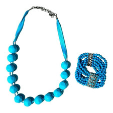 Faux Turquoise Statement Necklace and bracelet Set