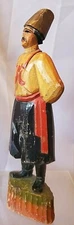 polychrome figure cossack hat vtg hand Carved painted sculpture Russian man old