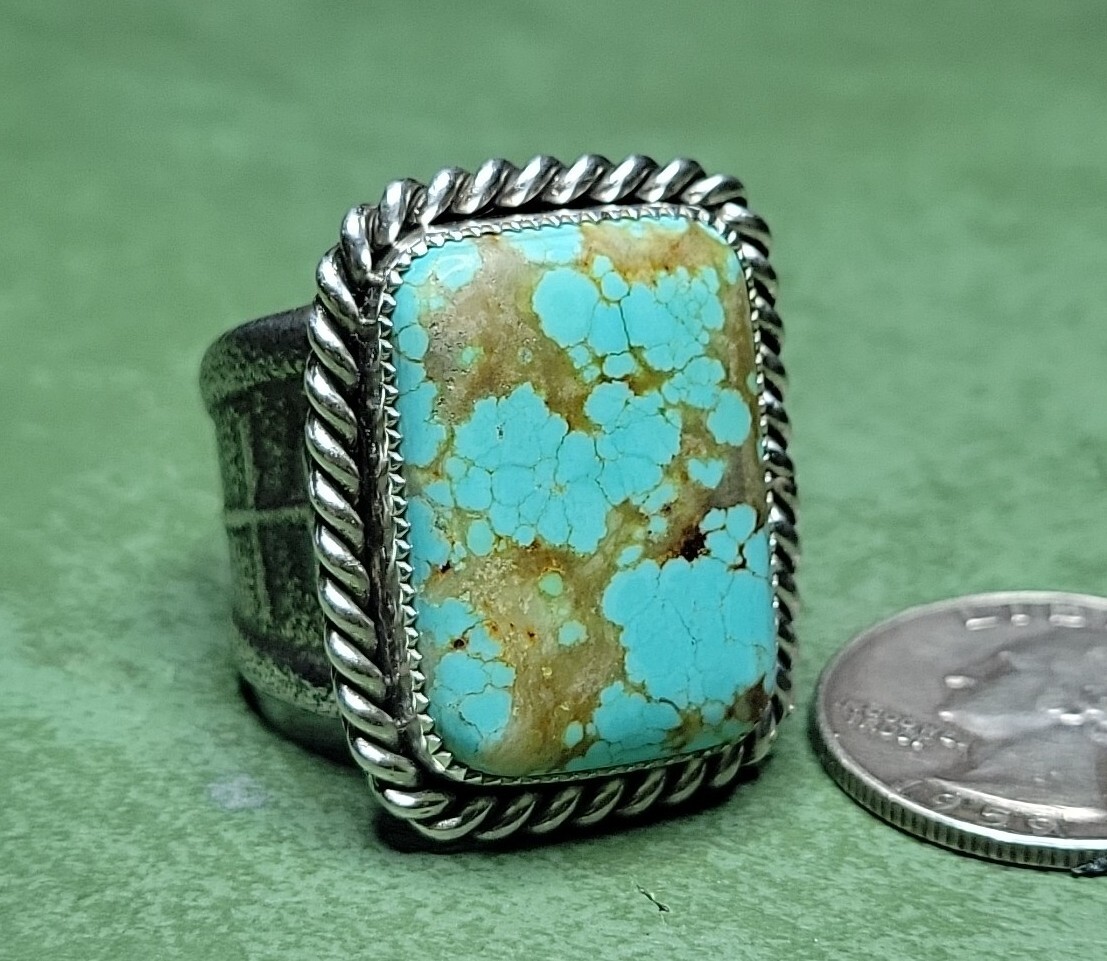 Native American Important Detailed Hand Carved Orvil Jack Turquoise Sterling Silver Ring Native American Important Detailed Hand Carved Orvil Jack Turquoise Sterling Silver Ring