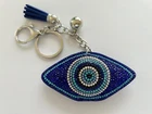 Evil Eye Mati Nazar Crystal Chain Key ring Handbag Bag Charm Tassel Blue