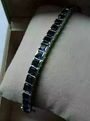 14k White Gold Plated Princess Cut Sapphire Tennis Unisex Bracelet Lab Created.