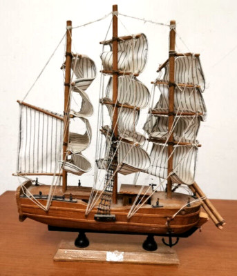 Boot Bergantini Nave Meeresschleuse Handarbeit IN Holz Hergestellt von Hand Lack