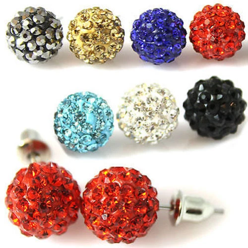 STUD HOOK OR CLIP ON 10mm SHAMBALLA STUD EARRINGS CRYSTAL CLAY