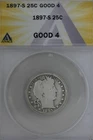 1897-S  .25  ANACS   G 4   Barber Quarter, Liberty Head Quarter, Barber 25c,