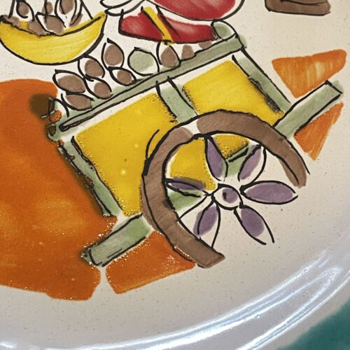 VINTAGE DESIMONE ITALIAN POTTERY 10” PLATE STREET VENDOR HAND PAINTED MCM SIGNED - Picture 4 of 10
