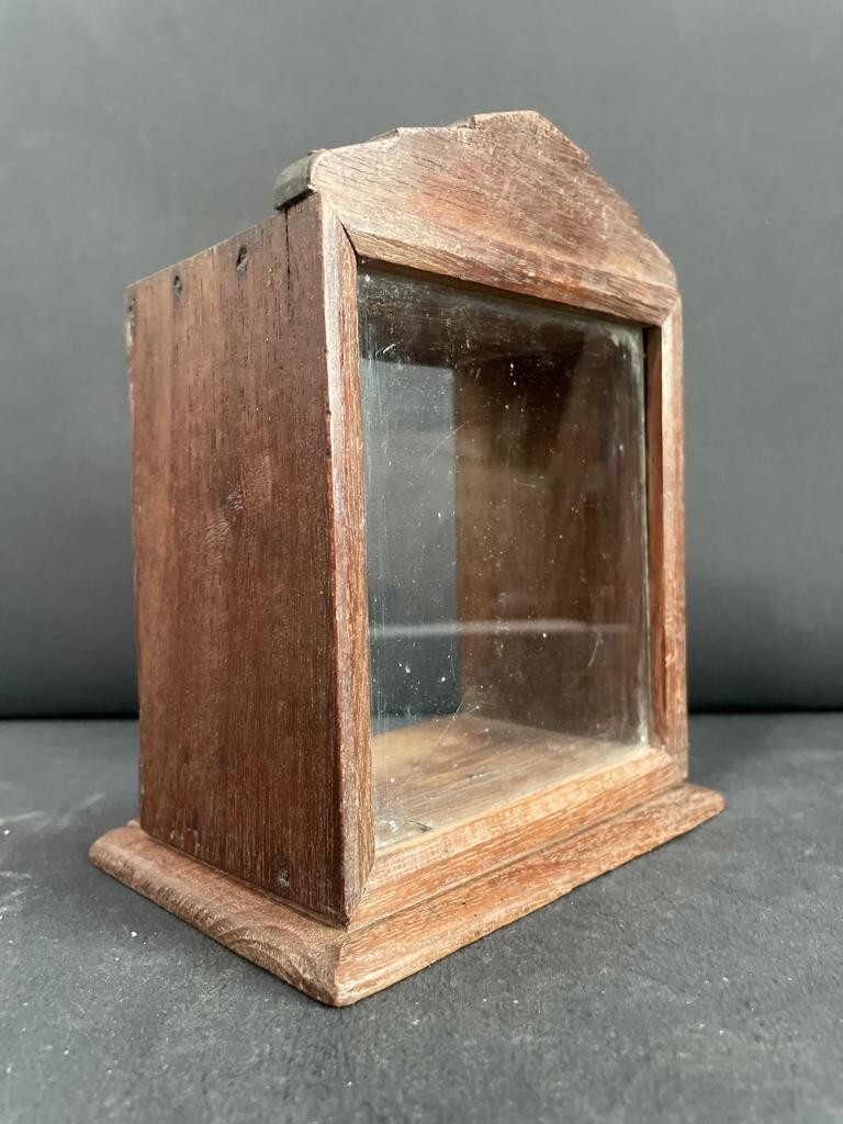 OLD VINTAGE RARE HANDMADE WOODEN & GLASS MULTIPURPOSE SMALL