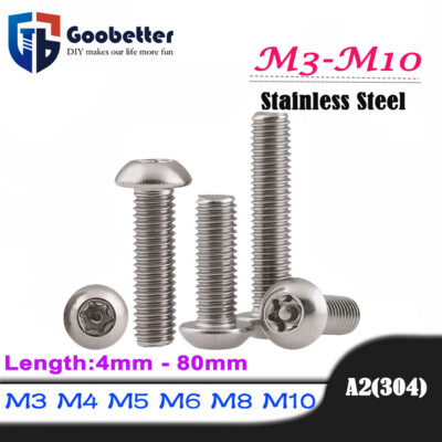 304 Stainless Pin Tamper Torx Security Button Head Screw Bolt M3/M4/M5/M6/M8/M10