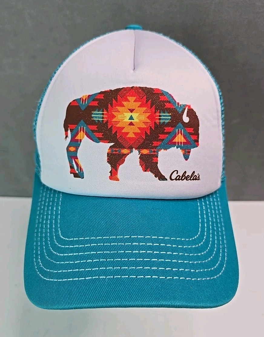 Aztec pattern Bison hat Foam Cabela's turquoise m… - image 1