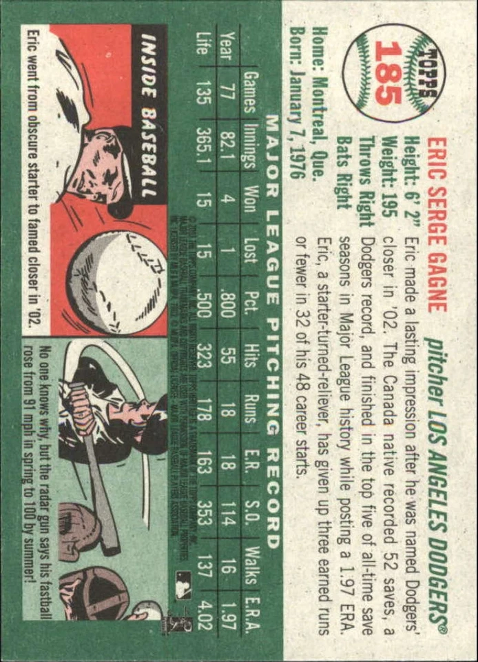 2003 Topps Heritage #185 Eric Gagne NM-MT Dodgers - Image 2 of 2