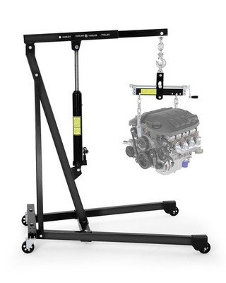 1.5 Ton Hydraulic Engine Hoist with Lever,  Heavy-Duty Cherry Picker & 4 Casters