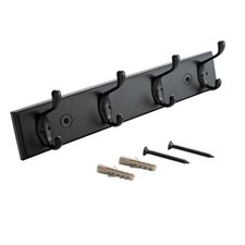 Black MDF Wall Mounted Coat Rack Hat Hanger Hook Heavy Duty 4 Hooks 16 Inch