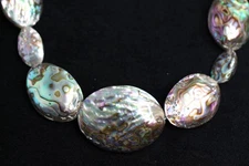 Abalone Paua Shell Necklace Natural Multi Color Reversible Silk Knotted 22"