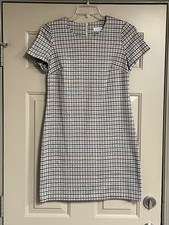 Calvin Klein Women's Size 10 Black Cream & Orange Checkered Gold Zipper Dress