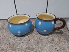 Vintage Babbacombe (Torquay Pottery) Polka Dot Sugar Bowl & Creamer Set
