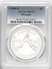 1988 D OLYMPICS COMMEMORATIVE SILVER DOLLAR PCGS MS70 BLUE LABEL