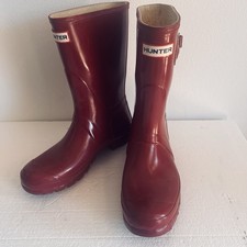 Hunter Women US 9 Short Gloss Dark Cranberry Red Rubber Rain Boots