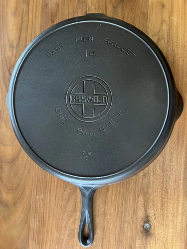 Griswold Vintage Cast Iron Skillet #14 Large Block Logo 718B Fully Restored