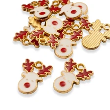 Red Reindeer Christmas Charms Enamel Holiday Deer Jewelry Making 10pc
