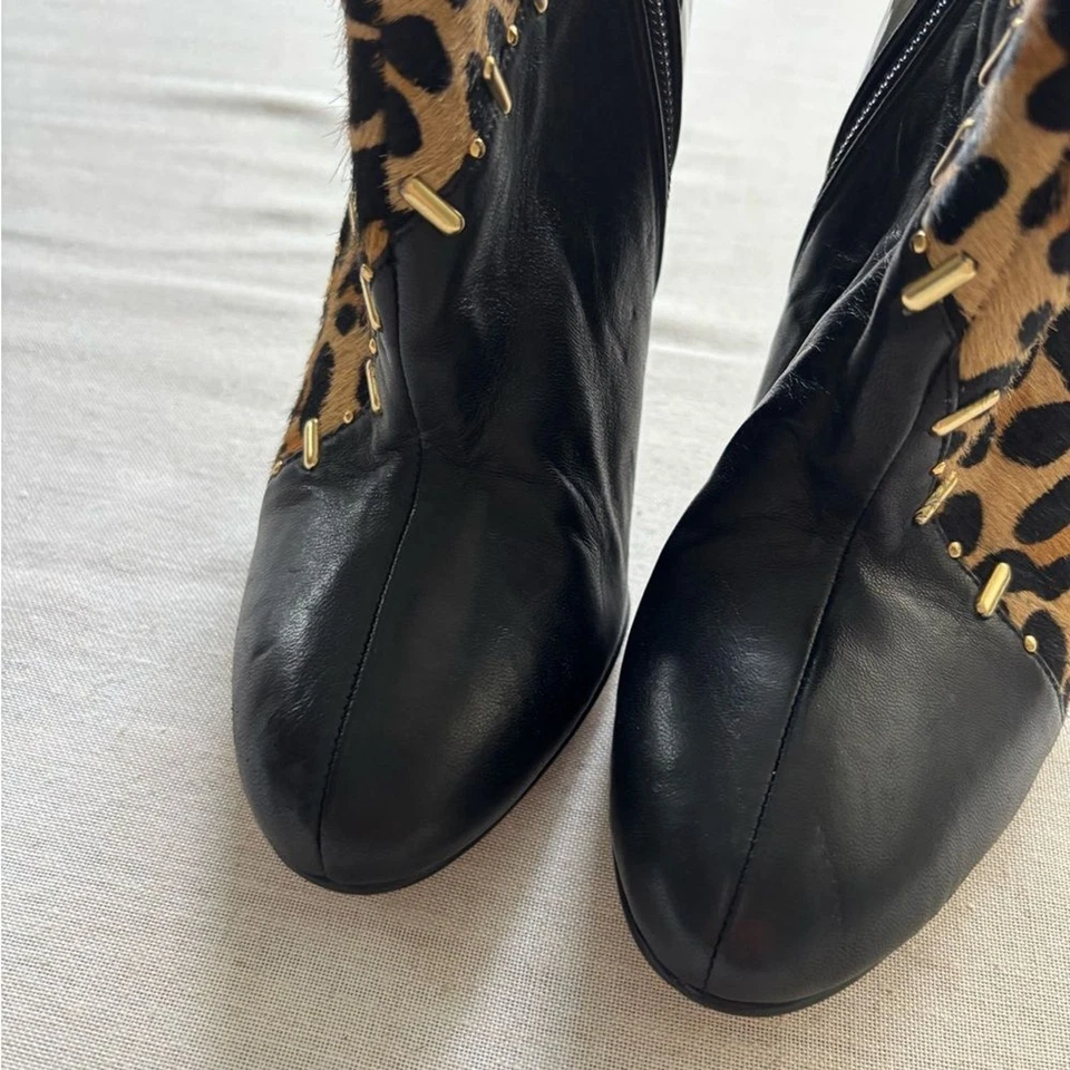 Botines de cuero negro Beverly Feldman Chaos pelo de becerro de leopardo 6,5 Foto 4 de 4