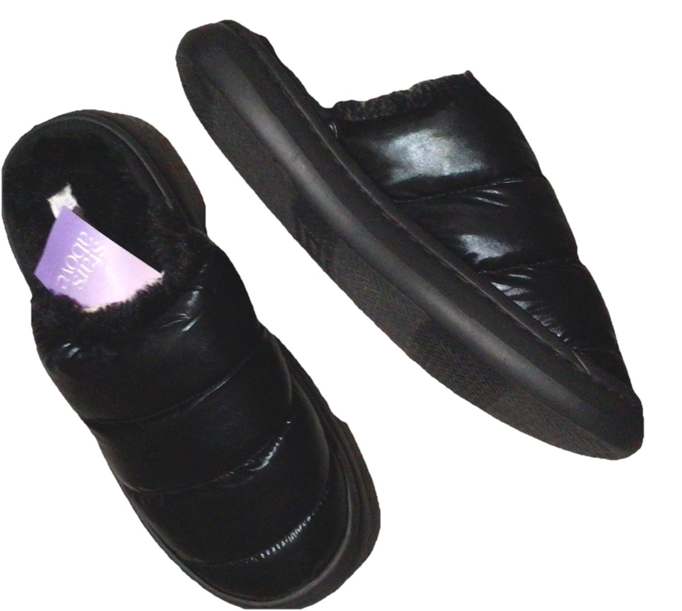 Slippers Women's Merritt Slip On Slide Black Round Toe Faux Fur Size 11-12-image