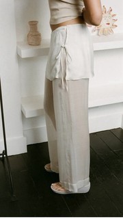 Paloma Wool Women’s White Silk Set asymmetric hem top with wide leg trouser
