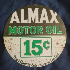 8" Round Metal Sign Wall Art Man Cave Garage Bar Gas Station Oil Auto Gas Almax