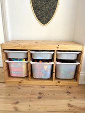 IKEA TROFAST Wooden Storage Unit 93x44x52cm Natural/White w/6 Boxes