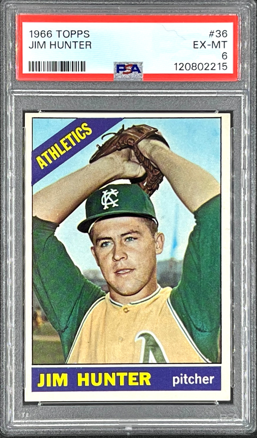 1966 Topps baseball # 36  Jim Hunter PSA 6 'Catfish Hunter' PSA 6