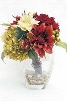 Artplants Gesteck Dahlie, Hortensie, Dekoglas, Rot-Creme-GrüN, 30Cm, Ø25Cm