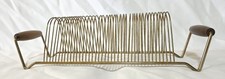 Mid Century Brass Vinyl Record Holder Rack Wood Handles Gold Wire MCM Display