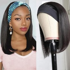 olimaruly Straight Headband Wig Human Hair for Black Women 14 Inch Short Straigh