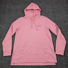 Vineyard Vines Hoodie Womens Medium Pink White Striped Whale Graphic Pullover