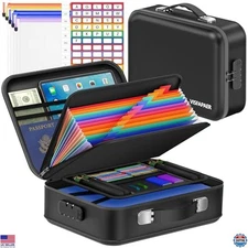 Secure Document Box with Lock - Waterproof Hard Shell Organizer & 13 Pockets